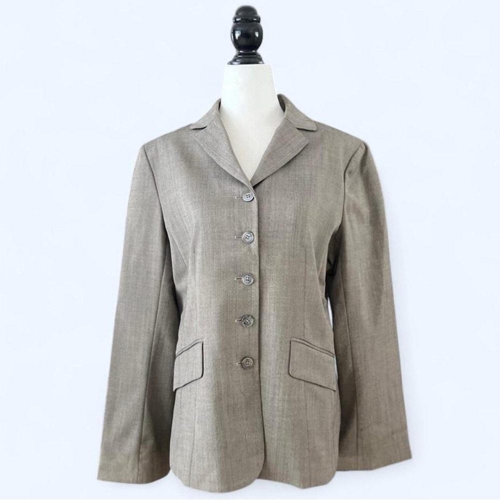 Vintage Anne Klein Women’s Grey Preppy Prep Old Money Wool Coat Blazer 10 Large